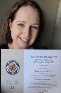 Lisa Gibson Holding Her ARRT CT Certification Crop
