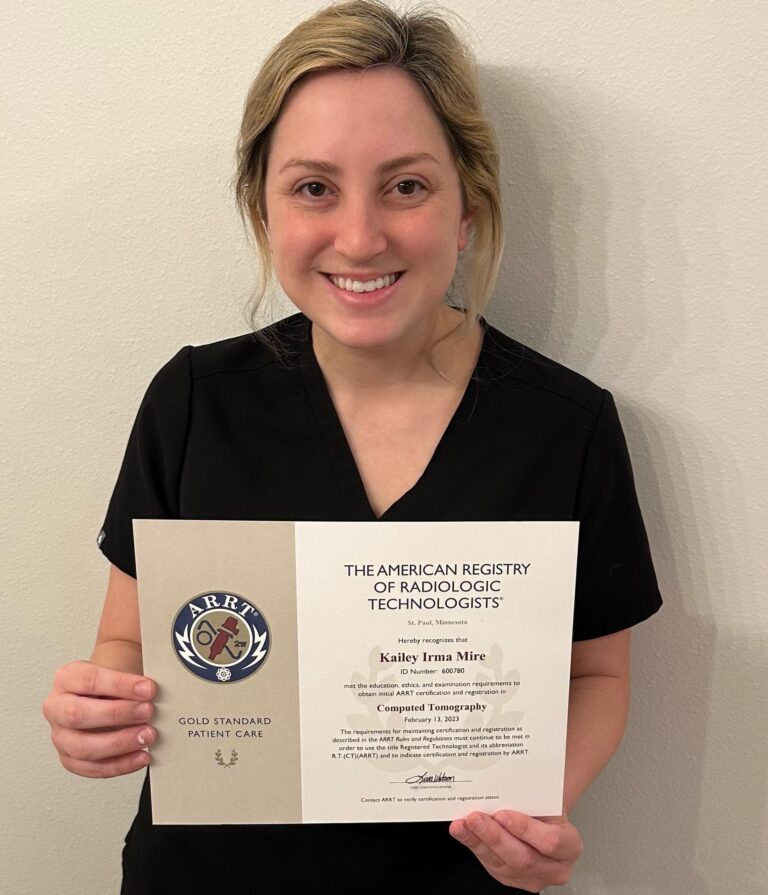 Passed ARRT CT Registry- Kailey Mire of Louisiana-Thomas Institute of Health Professions