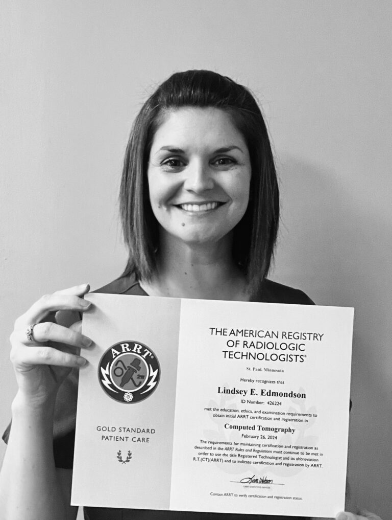 Thomas Institute of Health Professions student Lindsey Edmondson passed her ARRT CT Registry