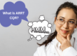 Female healthcare professional thinking with speech bubble asking 'What is ARRT CQR?' — concept image for understanding ARRT Continuing Qualifications Requirements